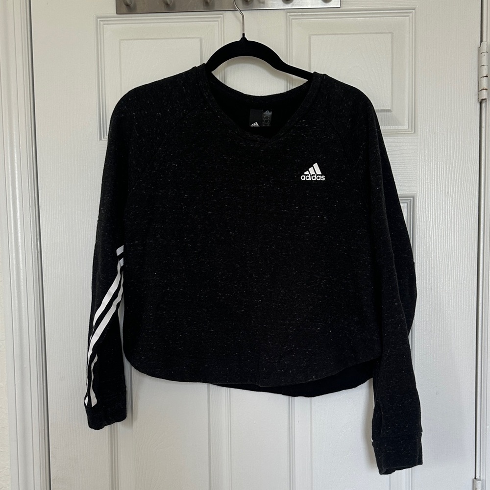 adidas Black Crewneck Sweater with White Stripe Detail